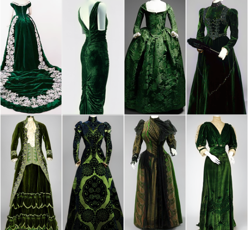 trebled-negrita-princess:  ceruleancynic:  warpaintpeggy:  some of my favorite vintage dresses        ↳  green  these are gorgeous  aaaaaand at least one of them was dyed with an arsenic compound one of these days i’m gonna have to write