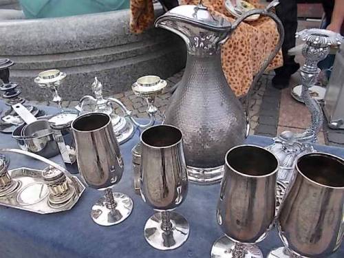 May 2022 - Wroclaw, Poland - some merchandise offered for sale during flea market of antiquities.