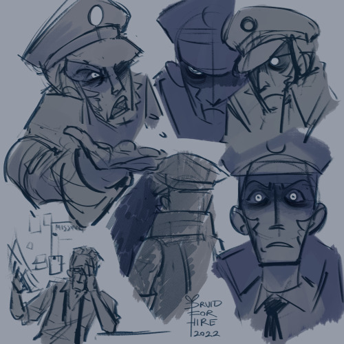 druid-for-hire: [image id: a series of bust sketches of Ingo the Subway Master from Pokemon Black. T