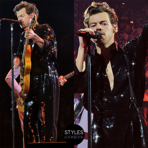 For his second Love On Tour show in Los Angeles, Harry wore a custom Gucci look featuring a black se