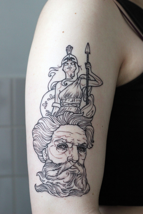 breadlesbian:new tattoo of the birth of athena! done by hannah medeiros at brilliance tatt