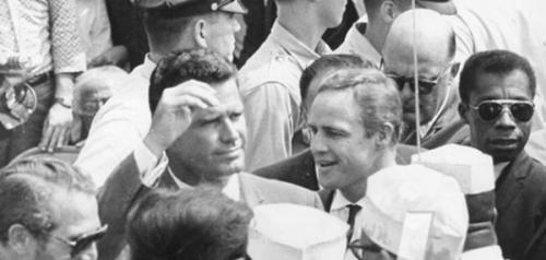 @mattthomas | Paul Newman, James Garner, Marlon Brando, and James Baldwin at the March on Washington for Jobs and Freedom | http://bit.ly/1nYWaEf