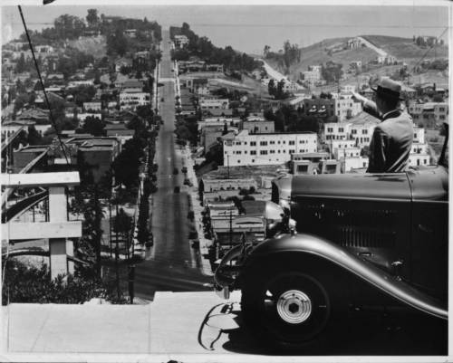 High above Sunset Boulevard, looking north towards Micheltorena Street in Silver Lake, 1932.