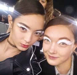 bahliss:  Tiana Tolstio and Yumi Lambert backstage @ KENZO FW 15