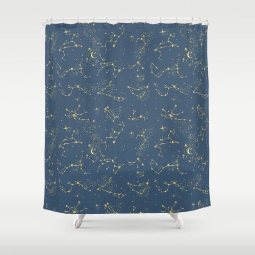 Zodiac Constellations in Neptune Blue Shower Curtain by YesterdayCollection