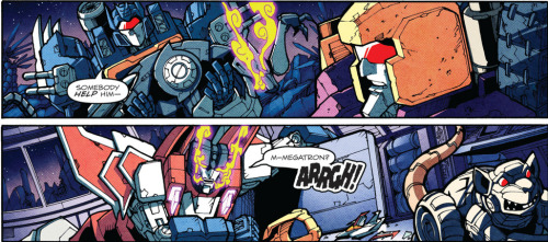 duckbats:This is the page that has broken mebonus scavengersSoundwave holding Ravage&rsquo;s panel i