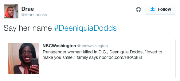 micdotcom:  Deeniquia Dodds, transgender woman, shot dead in D.C.Police are investigating