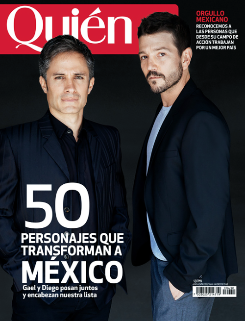 Diego Luna with Gael García Bernal on the cover of Revista Quién 