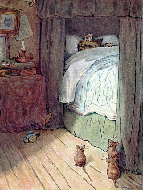 pagewoman:Louisa Pussy-cat sleeps late from The Fairy Caravan by Beatrix Potter (1866-1943)