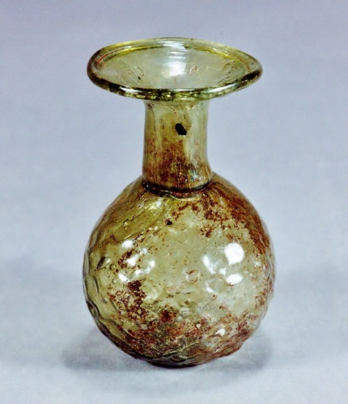 clioancientart: Roman Olive Green Mold-Blown Glass Sprinkler Flask LINK: www.clioancientart.c