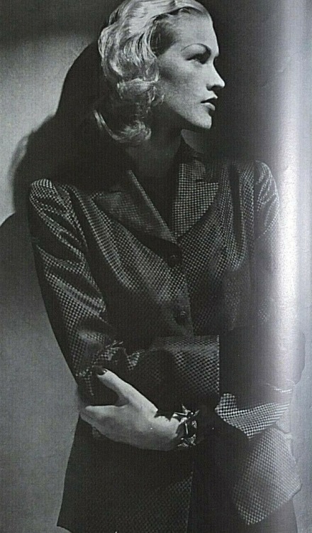 Ultra rare shot of Lauren Bacall as a model for Harper’s Bazaar, 1943