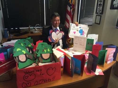 repmarktakano:How great is this? My office collected Valentines for Vets from several elementary sch