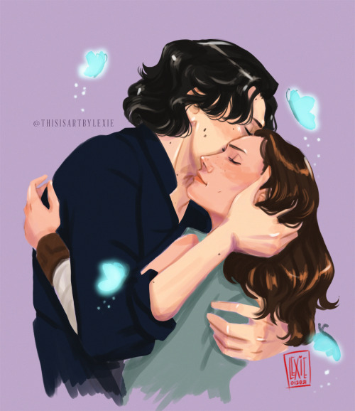 thisisartbylexie:@spookystardustreveries requested Reylo for Kissing Prompts #13: Butterfly kisses a