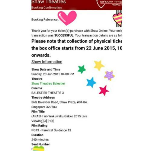 Hi! I have an extra pair of Arashi No Waku Waku Live Viewing in SINGAPORE tickets for sales. Du