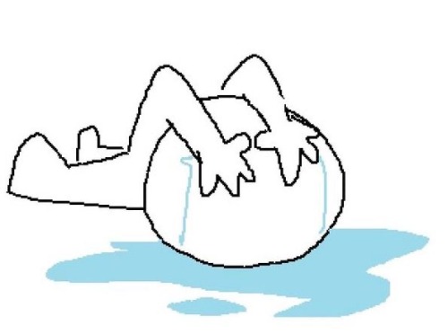 An MS Paint drawing of someone laying on their back crying with their hands pressed against their face. I couldn’t find the original source.