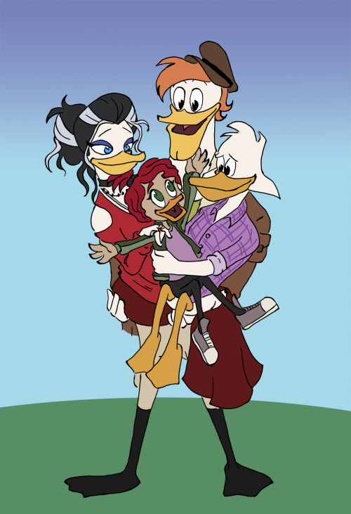 Jumping on the Ducktales 2017 bandwagon. Here’s the Darkwing Fam, including my design for Morgana.