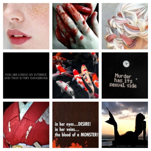 I made an aesthetic board for my other dnd OC, Lyra! My cannibalistic koi siren. Spinda Rett - Malia