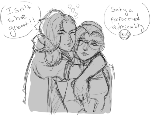 lucatiel:just some doodles sombra introduces her girlfriend, satya, to akande. they bond by playing 