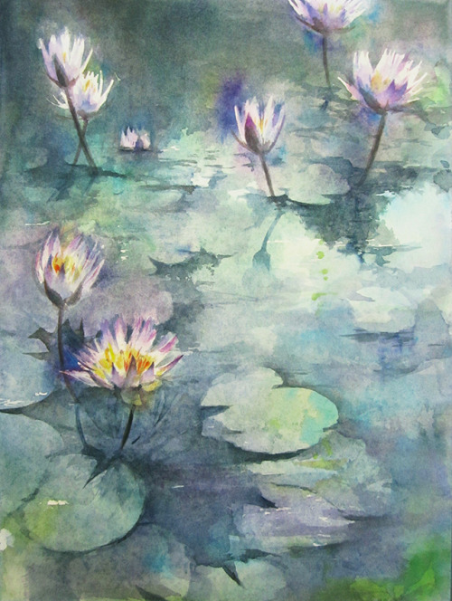 Waterlily Jul.28.2017 watercolor size:333*242mm (F4) paper:Arches (極細目・300g/m2)