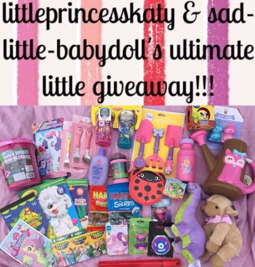 littleprincesskaty:  Hello everybody!!! It’s time for the ultimate little giveaway!!!!!!!!!! One lucky little is going to win all this awesome stuff and be in littlespace paradise! Me and sad-little-babydoll love our followers so much we want to spoil