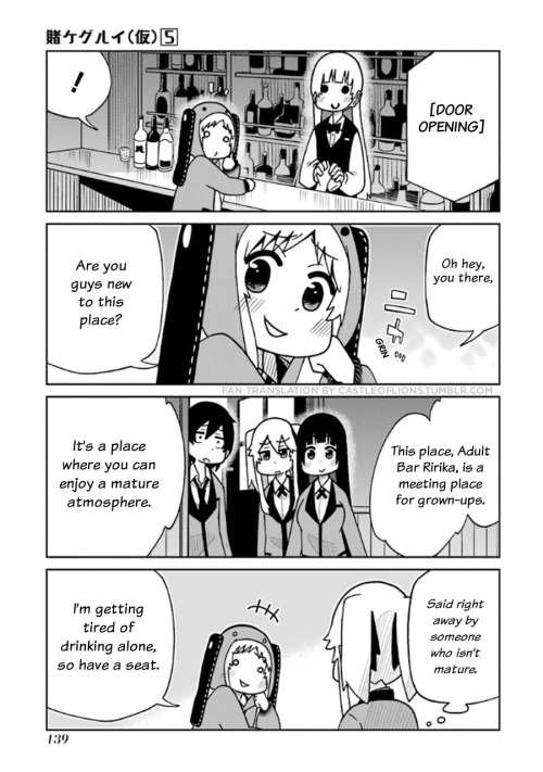 castleoflions:In Ep. 122 from Kakegurui Kari vol. 5, Yumeko, Mary, and Suzui go to a bar with an mat