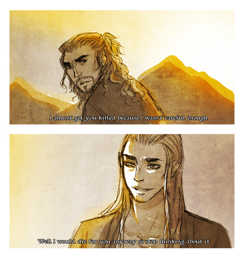 mustanoita:More of my favourite bromance, Túrin and Beleg! This never happened in the books, 