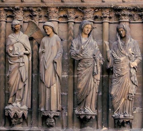 Visitation, jamb statues of central doorway, west facade, Reims Cathedral, Reims, France, ca. 1230.