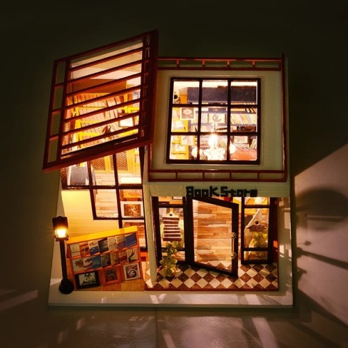 5stationary: DIY Cozy Bookstore Wooden Miniature Set with LED Light Have you ever thought about beco