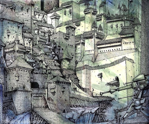 boomerstarkiller67:“Wizards” animation backgrounds by Ian Miller (1977)