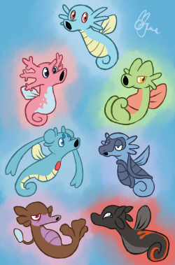 croquines: i made this on a whim cuz i almost did horsea instead of zigzagoon before it goes: corsola, treecko phione, tirtouga skrelp, salandit 