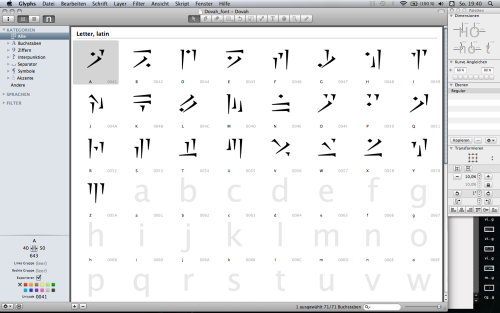 Screenshots from re-editing the Dragon Font used in ’The Elder Scrolls V: Skyrim’ by Bet