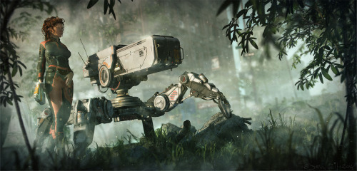 Mech Environment 3D sci-fi artwork created in 3dsmax, Photoshop, DAZ Studio & After Effects by a