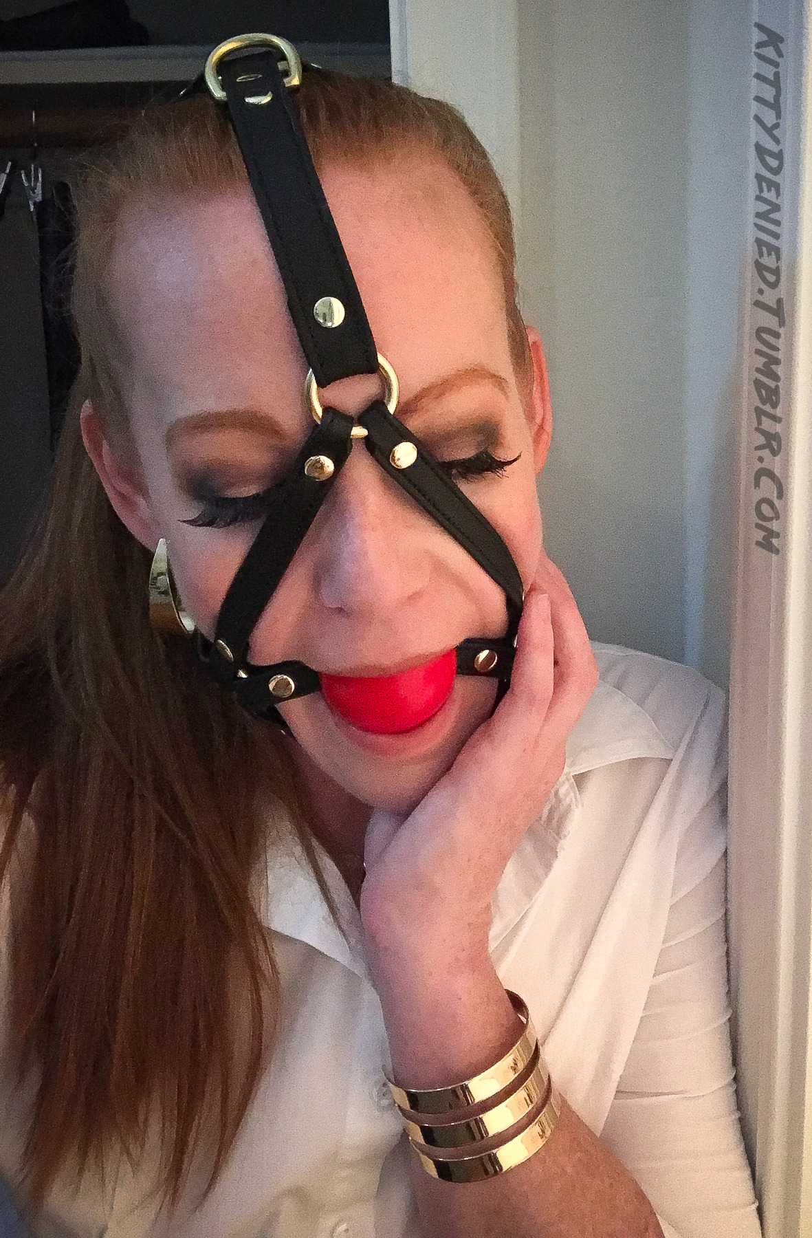 kittydenied:  I love my new gag. The brass matches all my gold jewelry… that’s