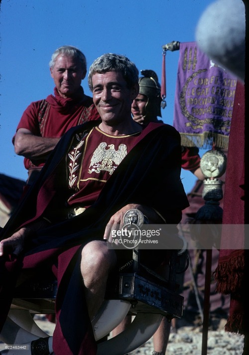 myfavoritepeterotoole: Peter O'Toole and Anthony Quayle on the set of Masada Masada (TV Mini-Series)