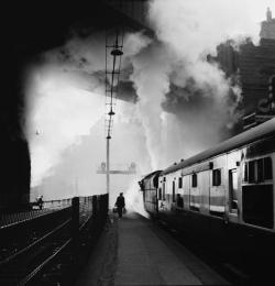 Bert HardyA train begins its journey from Lime Street Railway Station in Liverpool, 1954