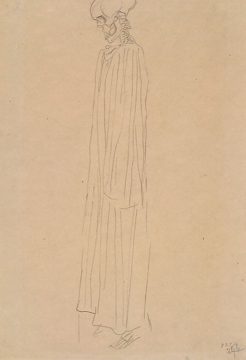 theautologicalmetaphor:  gustav klimt, skeleton dressed in long gown. 1902.
