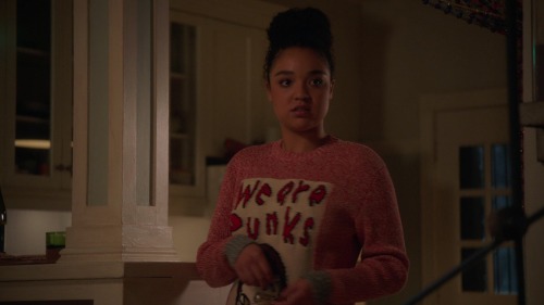 Who: Aisha Dee as Kat EdisonWhat: Stella Mccartney X Yoshitomo Nara Intarsia Cotton Sweater -$1150 (