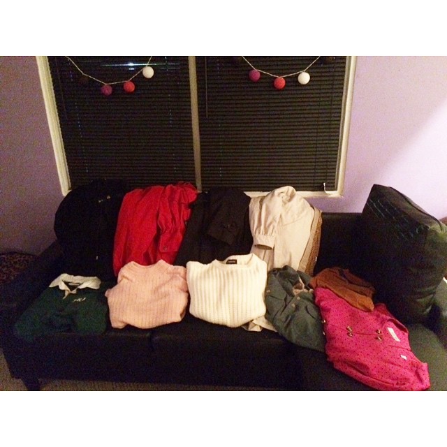 The thrift queen just scored 4 winter coats, 5 sweaters and 1 dress for $60 💁