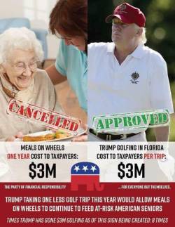 Old ppl will die of starvation because a rich white man wants to go golfing. Hmmm something ain&rsquo;t right here. 