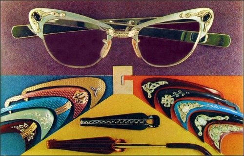 1950sunlimited:  Eyeglasses style options, 1960s postcard