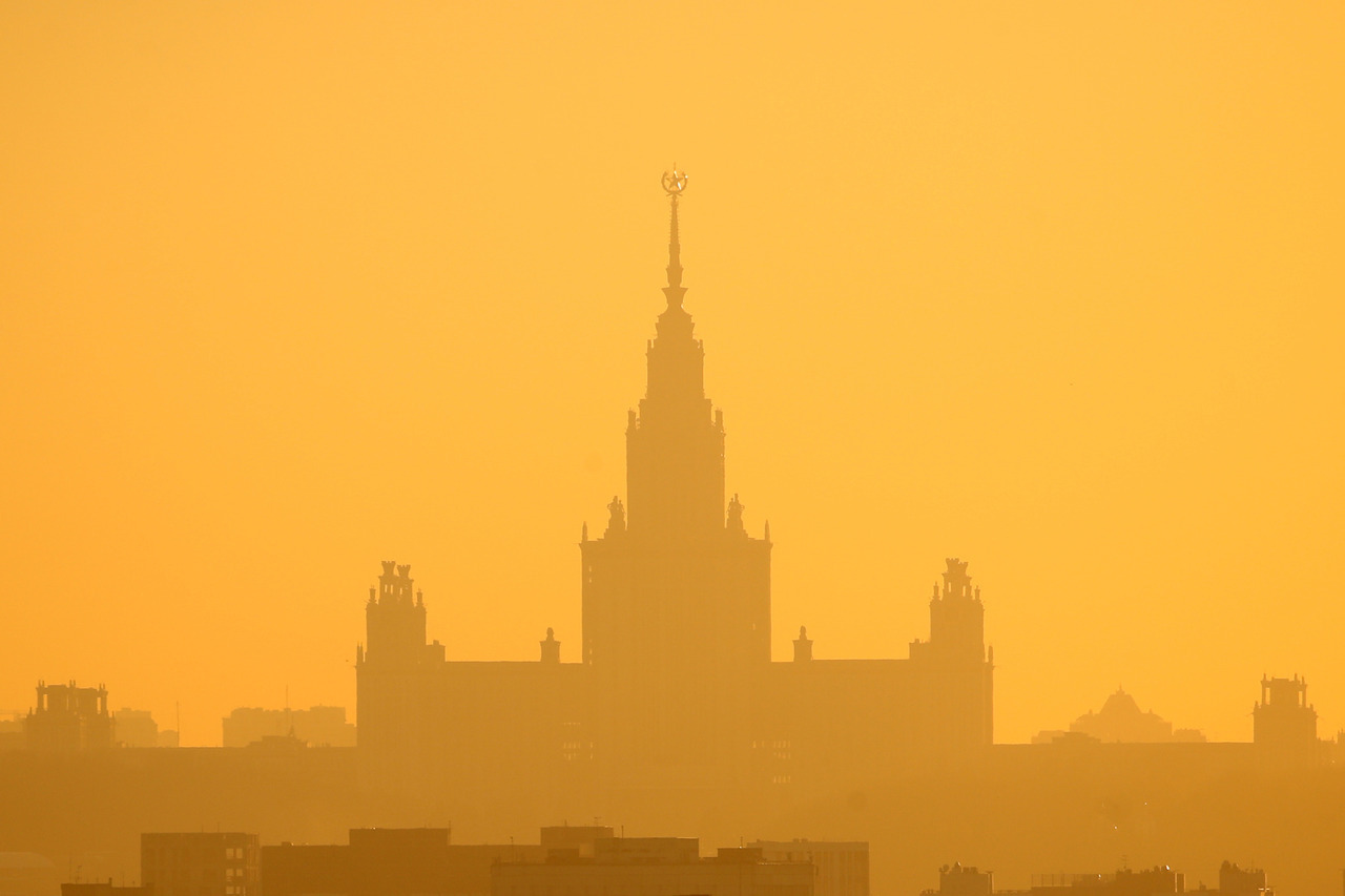 Lomonosov Moscow State University in seen at the sunset (for Izvestia newspaper)