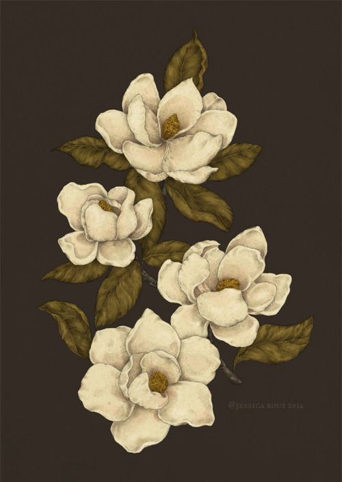 Magnolias! For when I miss my home.  This piece is currently hanging in The Tar Pit, a local co