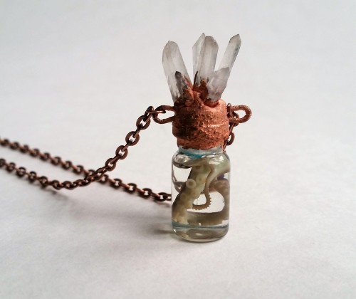 cummy-eyelids: ✨Quartz crystal cluster octopus tentacle wet specimen necklace! Available on my etsy 