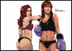 asadfarook:  Boxing Korrasami. Got the idea after I saw this reference photos of two boxing ladies. the hardest part of this was drawing Asami’s face. x_x Anyways , hope you dig this weird rendition of Korrasami. Asami - “Go get ‘em, Babe”Korra