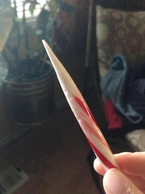 afireinside-christian:  My candy cane. Nice and pointy for stabbing Strigoi, because this is how the