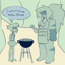 slimgems:  slimgems:barbecue mishaps   #well done is the shittiest thing to do with a steak so they deserve it  @crystalgemme i was thinking the same exact thing as i drew this