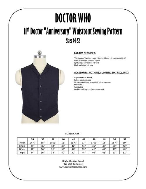 11th Doctor “anniversary” waistcoat sewing pattern