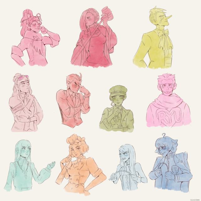 digital sketches of various ace attorney character sprites