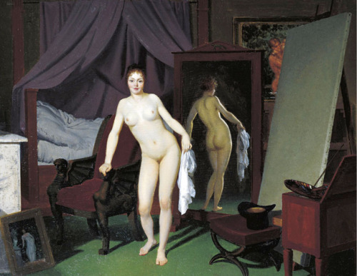 bernardperroud:Circle of Christoffer Wilhelm Eckersberg. A female model posing in a studio. Oil on p