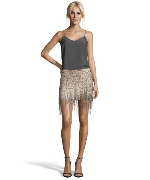hipster-miniskirts: Buff Embellished Fringe Silk Mini Skirt